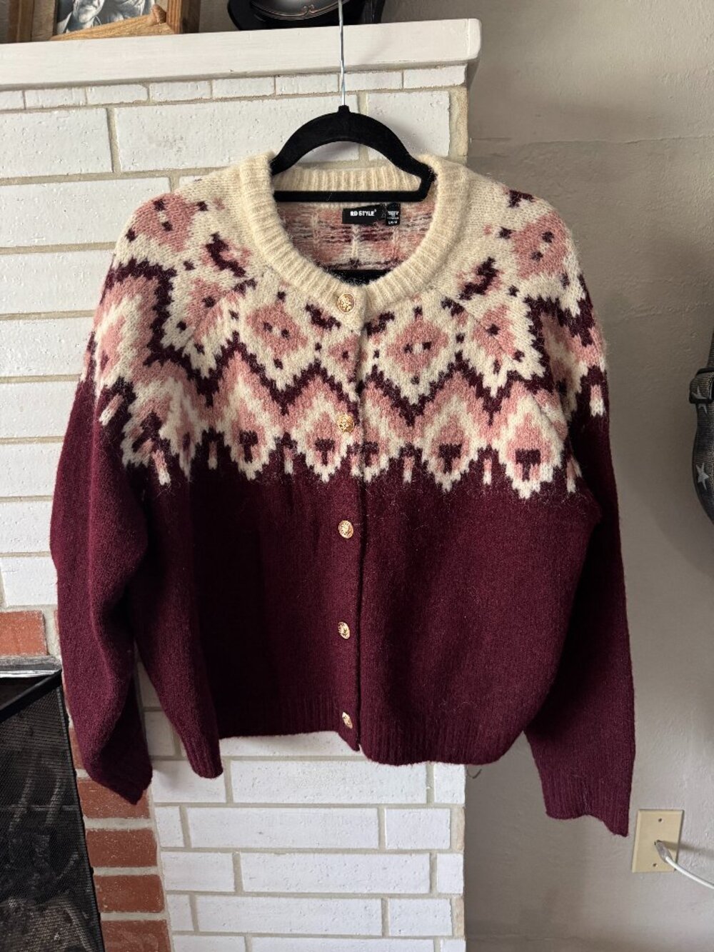 RD Style - Cardigan - Maroon and White - Large